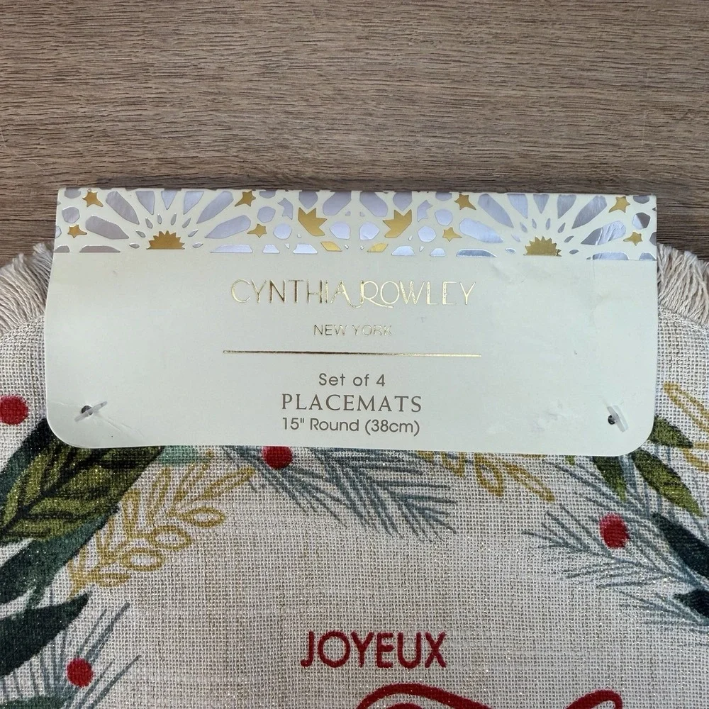 Cynthia Rowley Christmas Noel Poinsettia Placemats Set Of 4 Holly Berry Shimmery